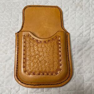 Handmade Custom Light Camel Leather Phone Holster w/ Silver Toned Clip - OS